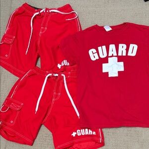 Red Lifeguard Men's Shorts Blarix lot of 2 tee shirt men’s Small M women’s